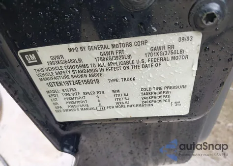 2004 GMC Sierra 1500 Sle from USA, damaged, VIN 1GTEK19T24E156018